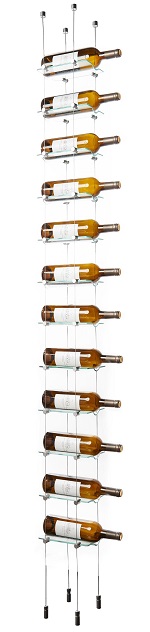 a row of wine bottles are lined up on a wine rack