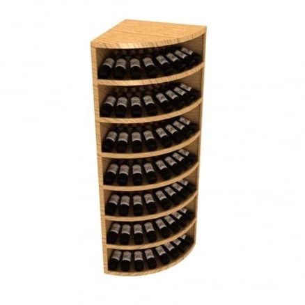 a wooden shelf filled with wine bottles on a white background