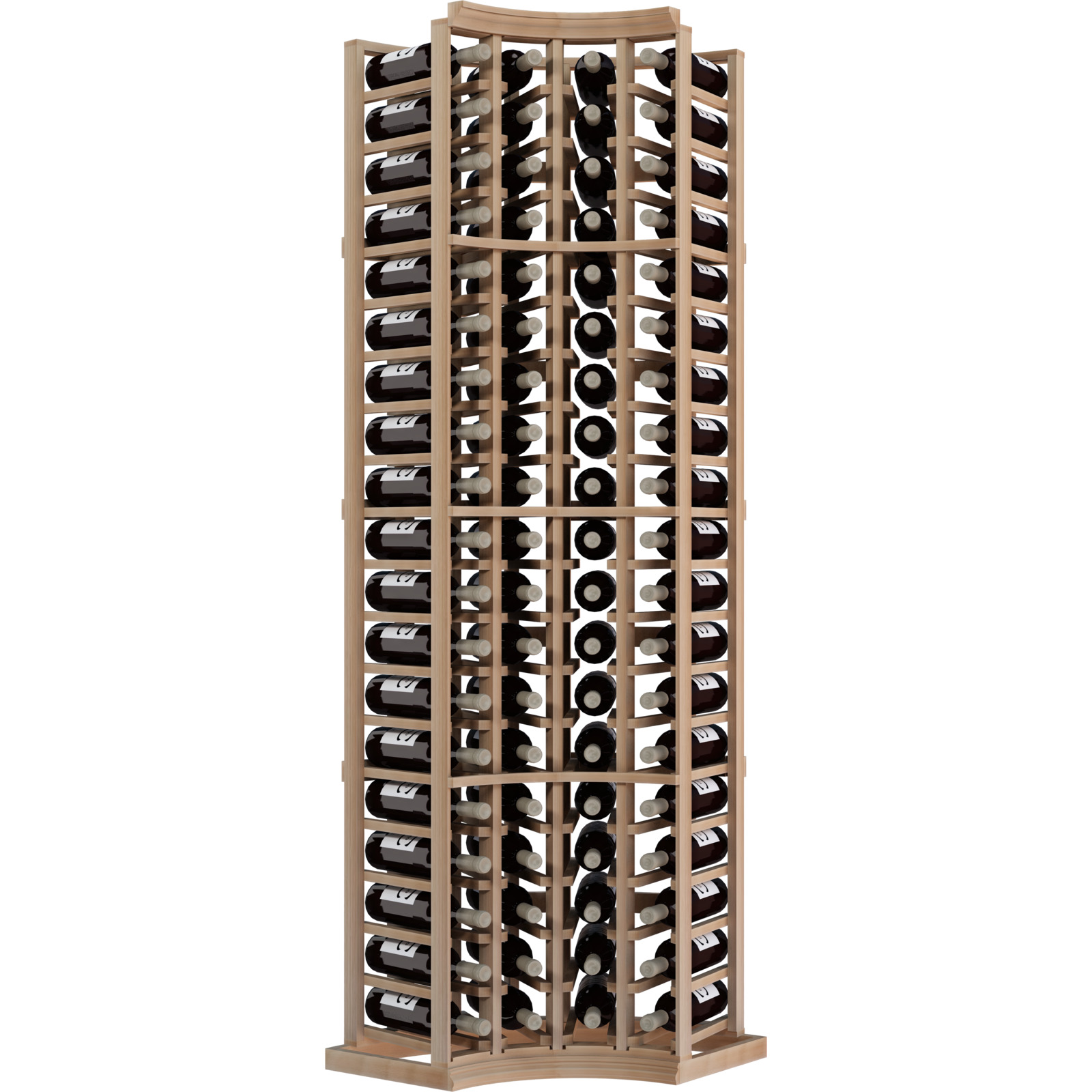 a wooden wine rack filled with bottles of wine on a white background . a wooden wine rack filled with bottles of wine on a white background .