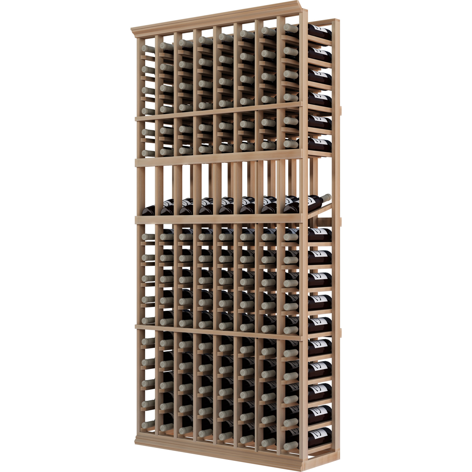 a wooden wine rack filled with many bottles of wine a wooden wine rack filled with many bottles of wine