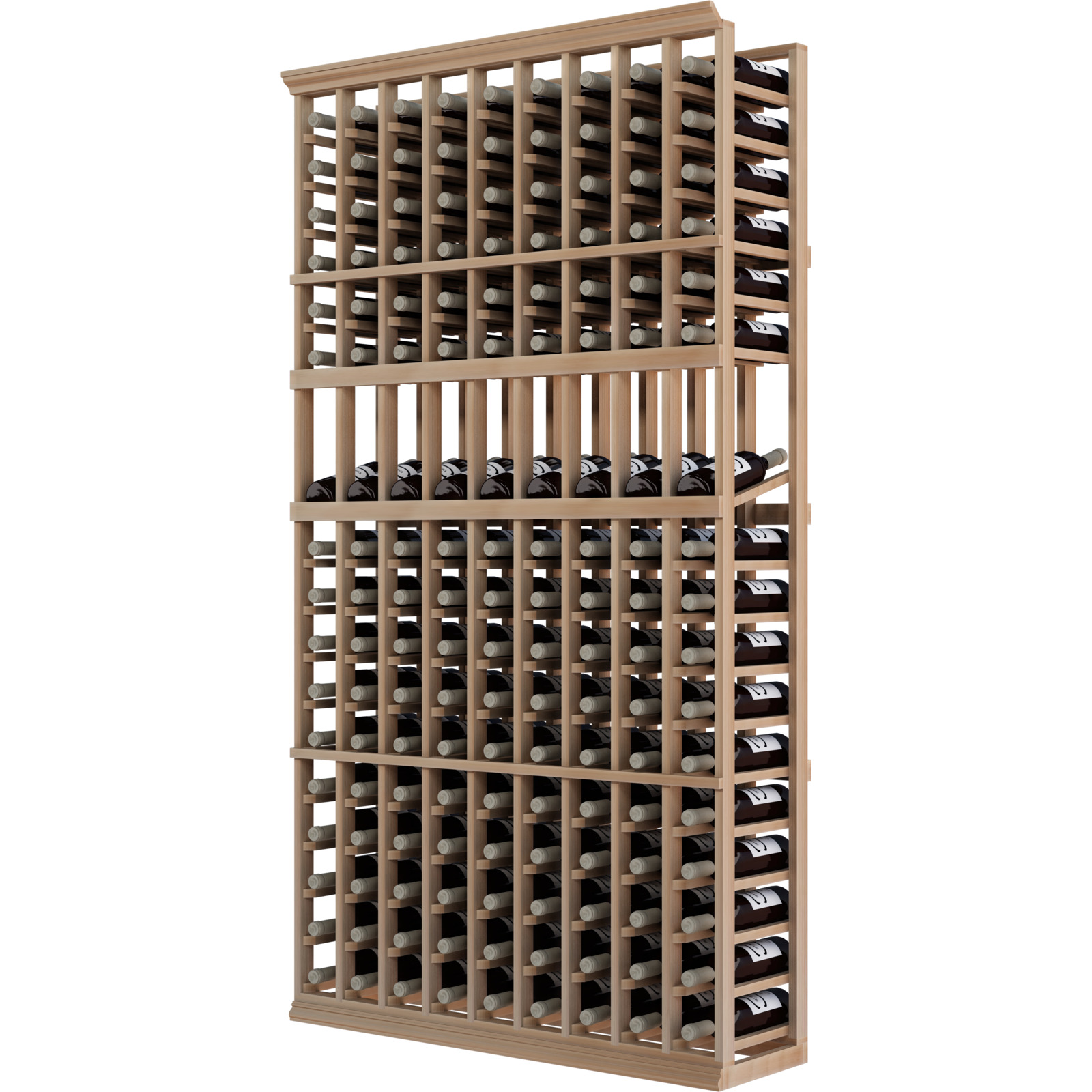 a wooden wine rack filled with many bottles of wine a wooden wine rack filled with many bottles of wine