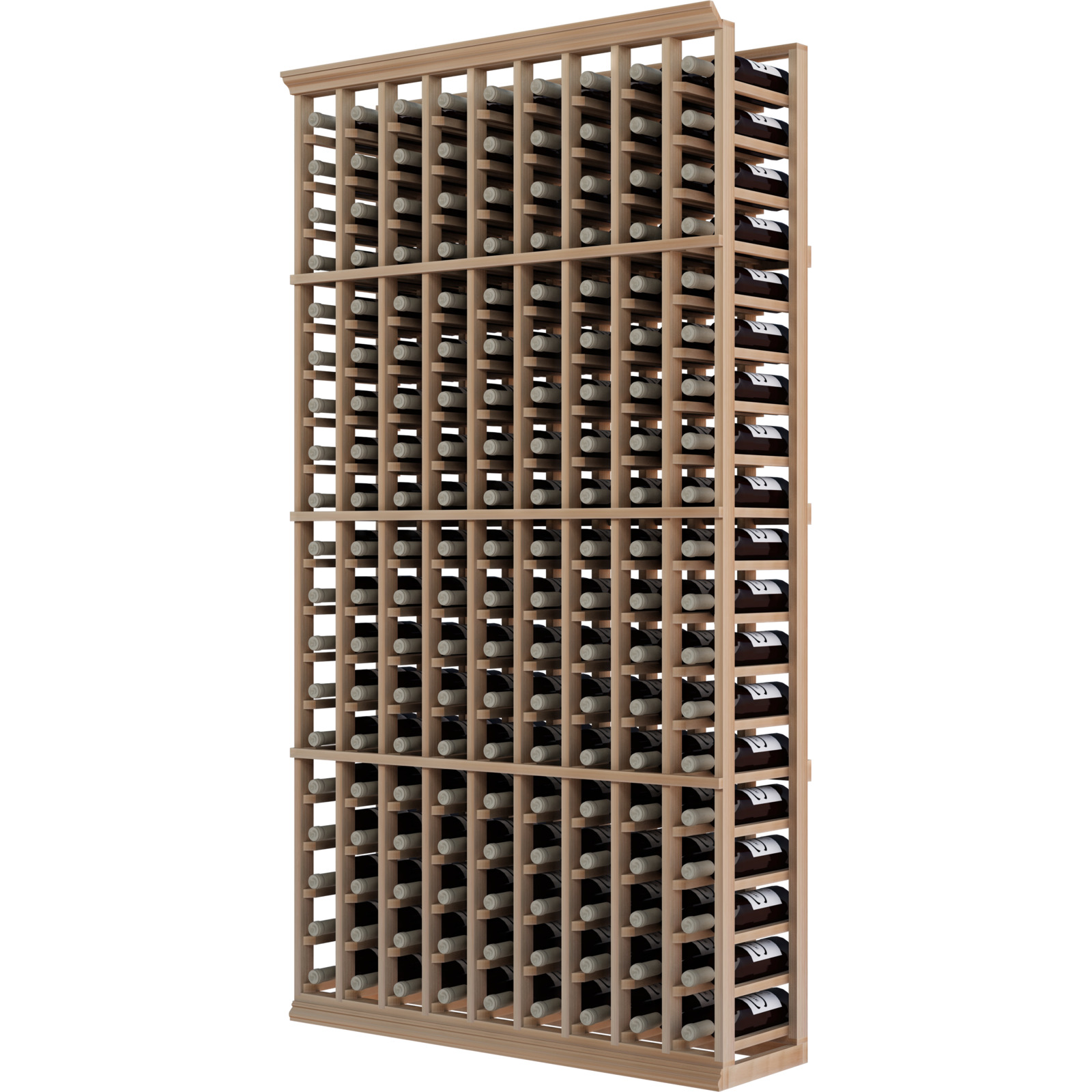 a wooden wine rack filled with many bottles of wine a wooden wine rack filled with many bottles of wine