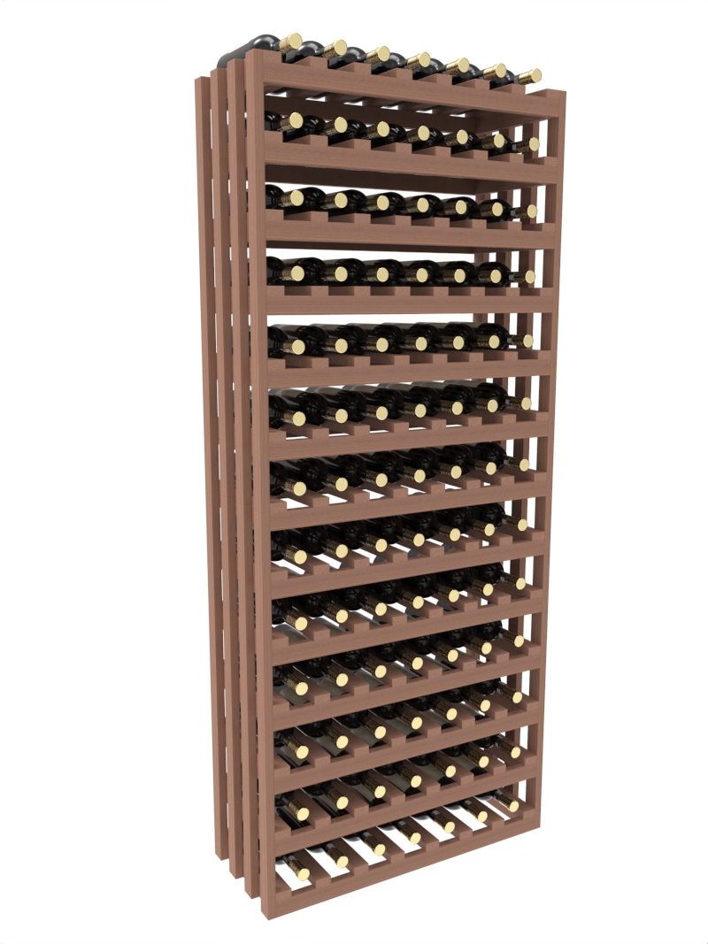 a row of wooden wine racks filled with bottles of wine a row of wooden wine racks filled with bottles of wine
