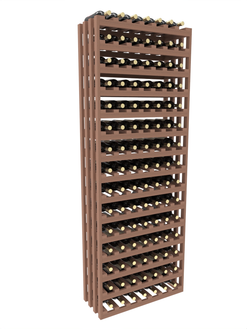 a row of wooden wine racks filled with bottles of wine a row of wooden wine racks filled with bottles of wine