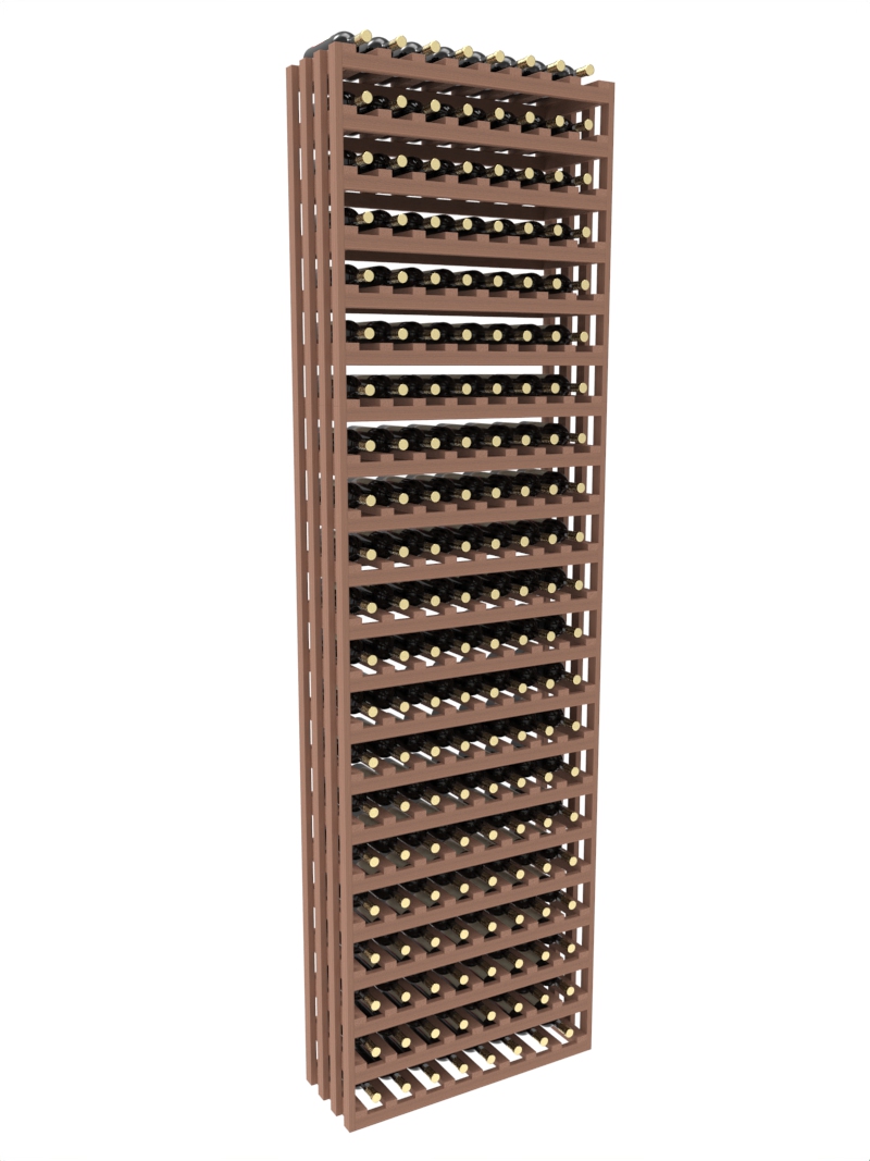 a row of wooden wine racks filled with bottles of wine a row of wooden wine racks filled with bottles of wine