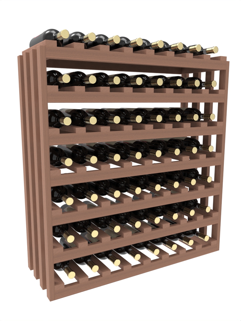 a row of wooden wine racks filled with bottles of wine a row of wooden wine racks filled with bottles of wine