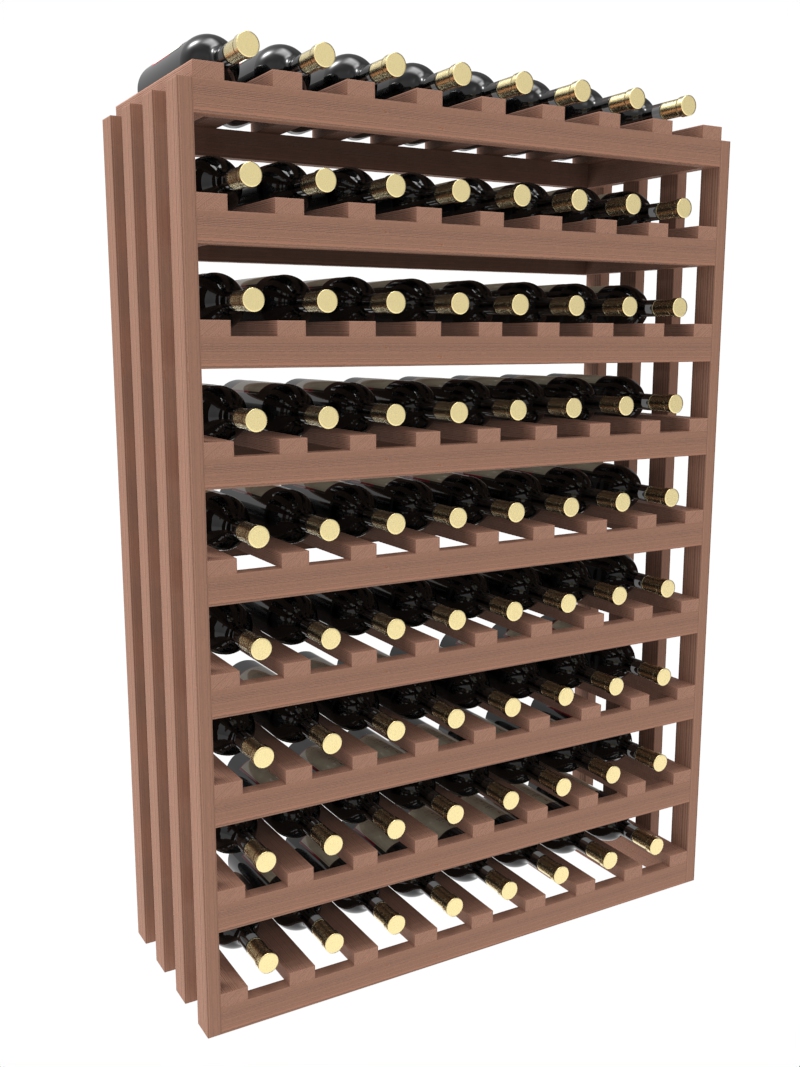 a row of wooden wine racks filled with bottles of wine a row of wooden wine racks filled with bottles of wine