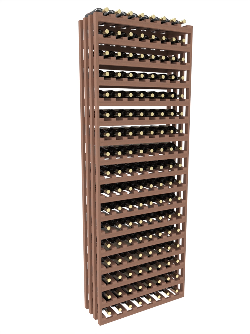 a row of wooden wine racks filled with bottles of wine a row of wooden wine racks filled with bottles of wine